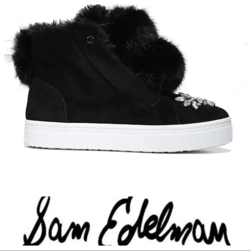 πSALEπ Sam Edelman Black Fur Leland Sneaker - Picture 3 of 9